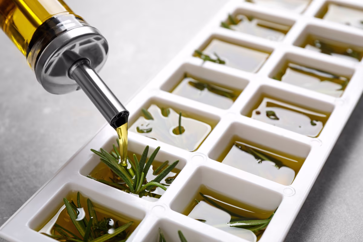 Freezing herbs in oil cubes