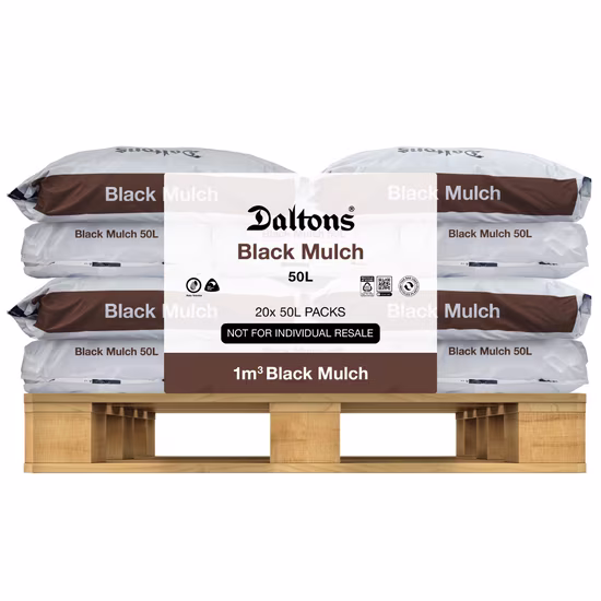 Black Mulch 50L Packs Pallet Vis FLAT sm 1m3