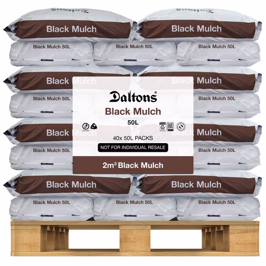 Black Mulch 50L Packs Pallet Vis FLAT sm 2m3