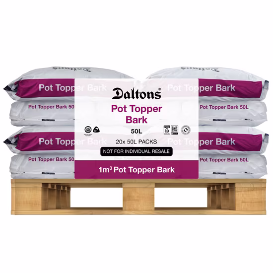 Pot Topper Bark 50L Packs Pallet Vis FLAT sm 1m3